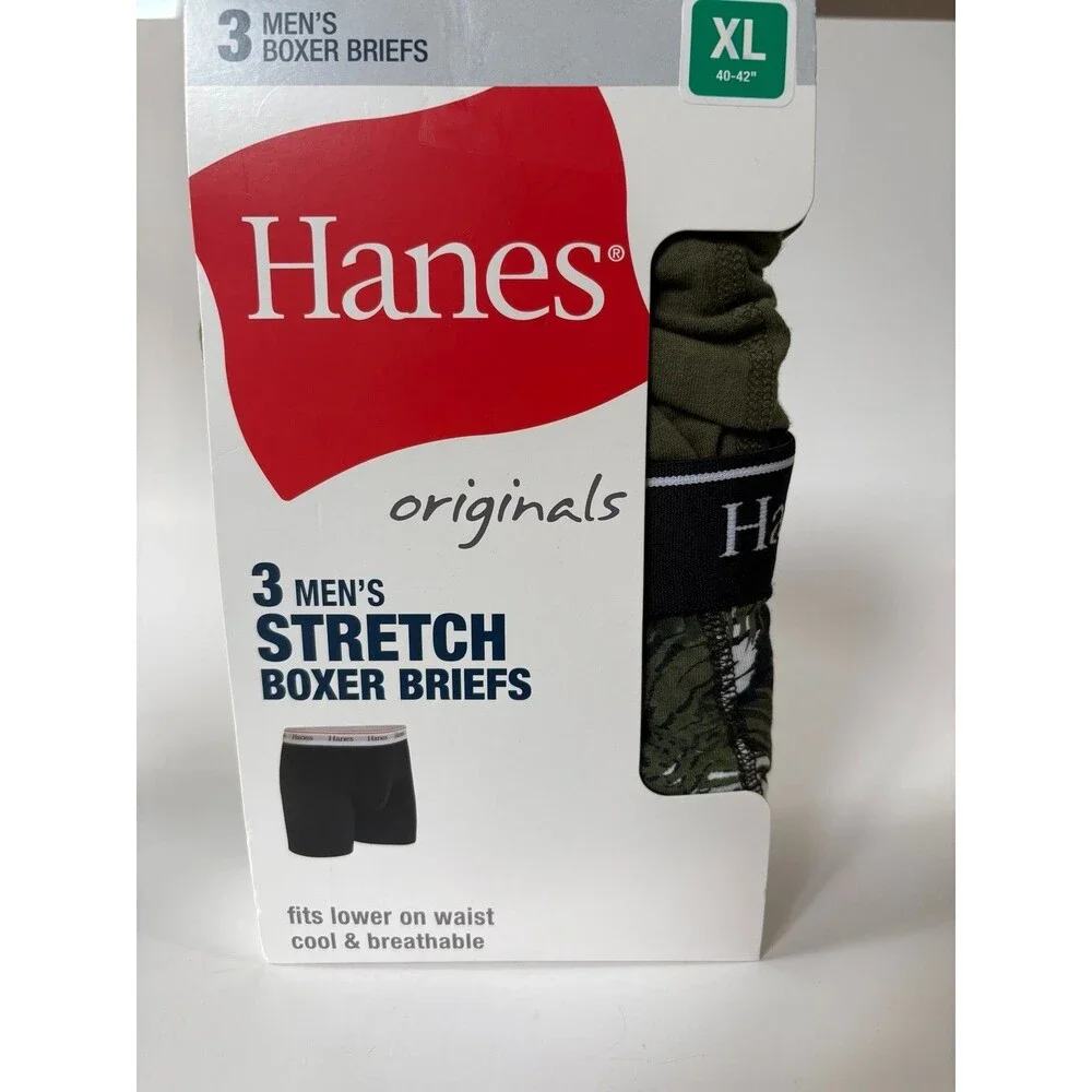 Hanes Originals Mens XL Stretch Boxer Briefs 3 Pack Cotton Camo Moisture Wicking